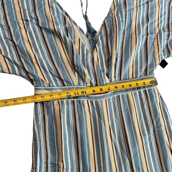 Lulus Vacation Bae Light Blue Striped Short Sleeve Jumpsuit Size XL - Picture 8 of 17
